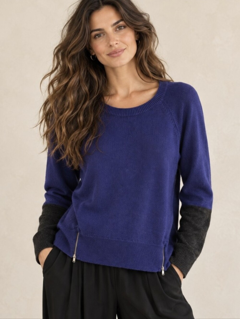 Eileen Fisher Cobalt Blue Sweater Cotton/Cashmere Colorblock Women's Sz XL